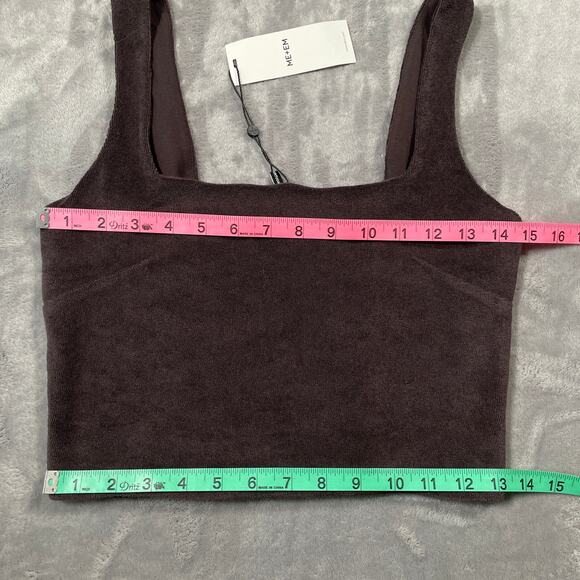 Me+Em Crop Top Womens 2 Brown Towelling Bralette Smocked Terry Cloth Minimal New - Picture 8 of 10